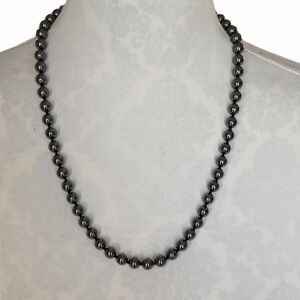 Genuine Hematite Beaded Necklace- Knotted between Each Bead | Minimalist Jewelry